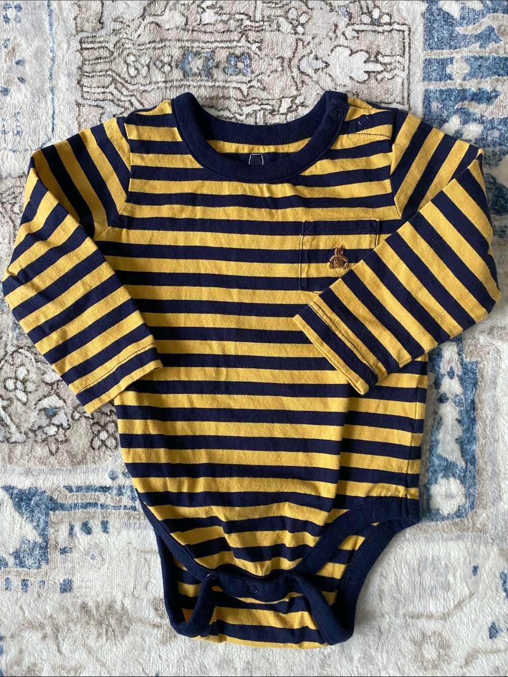 Baby Gap Navy and Mustard Striped Baby Bodysuit